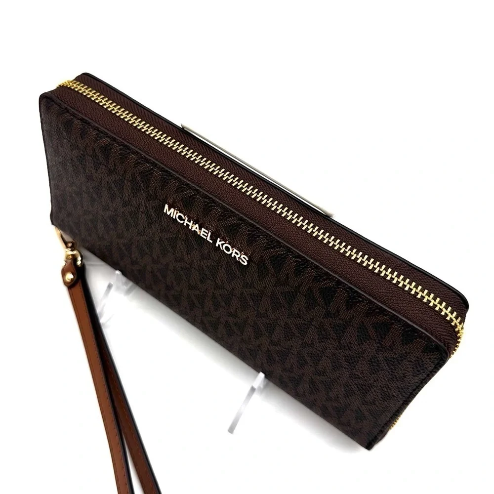 Michael Kors Large Continental Wallet Wristlet Leather Brown